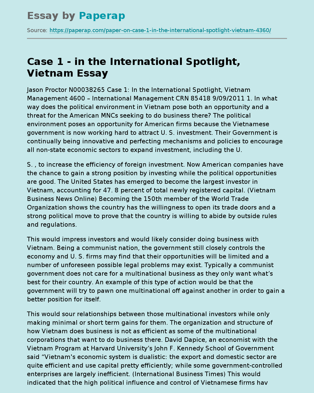 Case 1 - in the International Spotlight, Vietnam