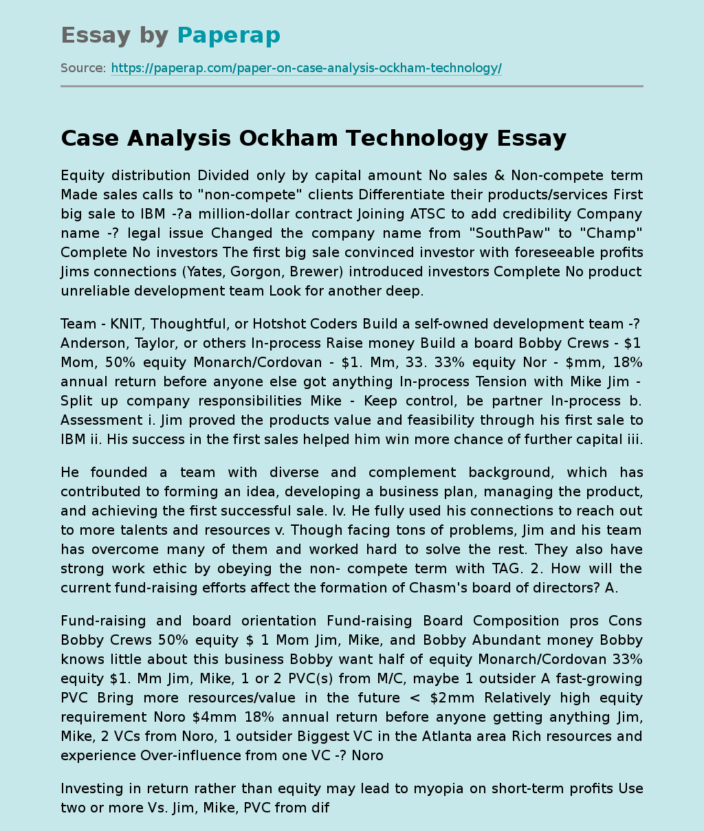 Case Analysis Ockham Technology