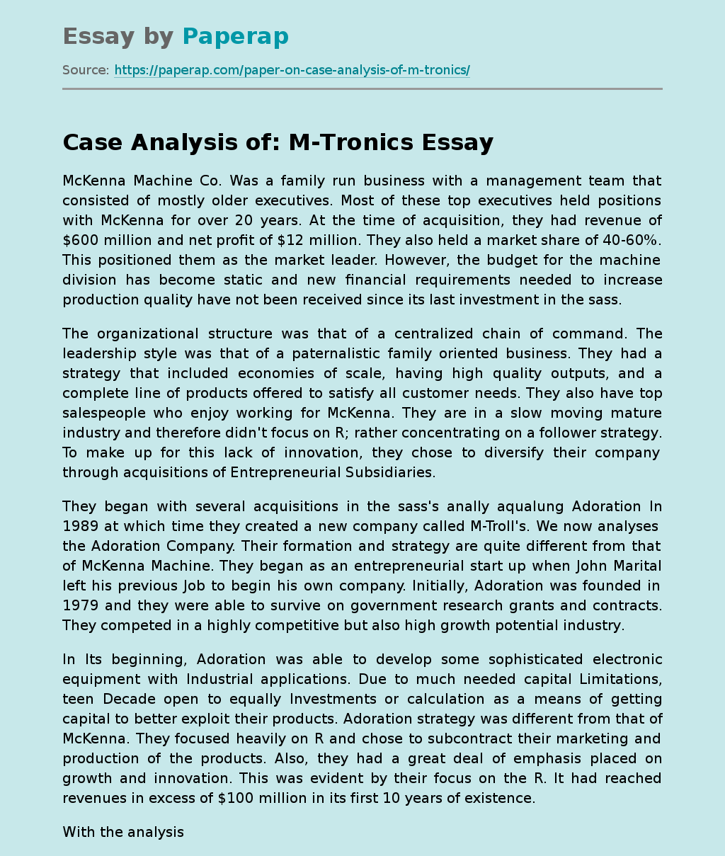 Case Analysis of: M-Tronics