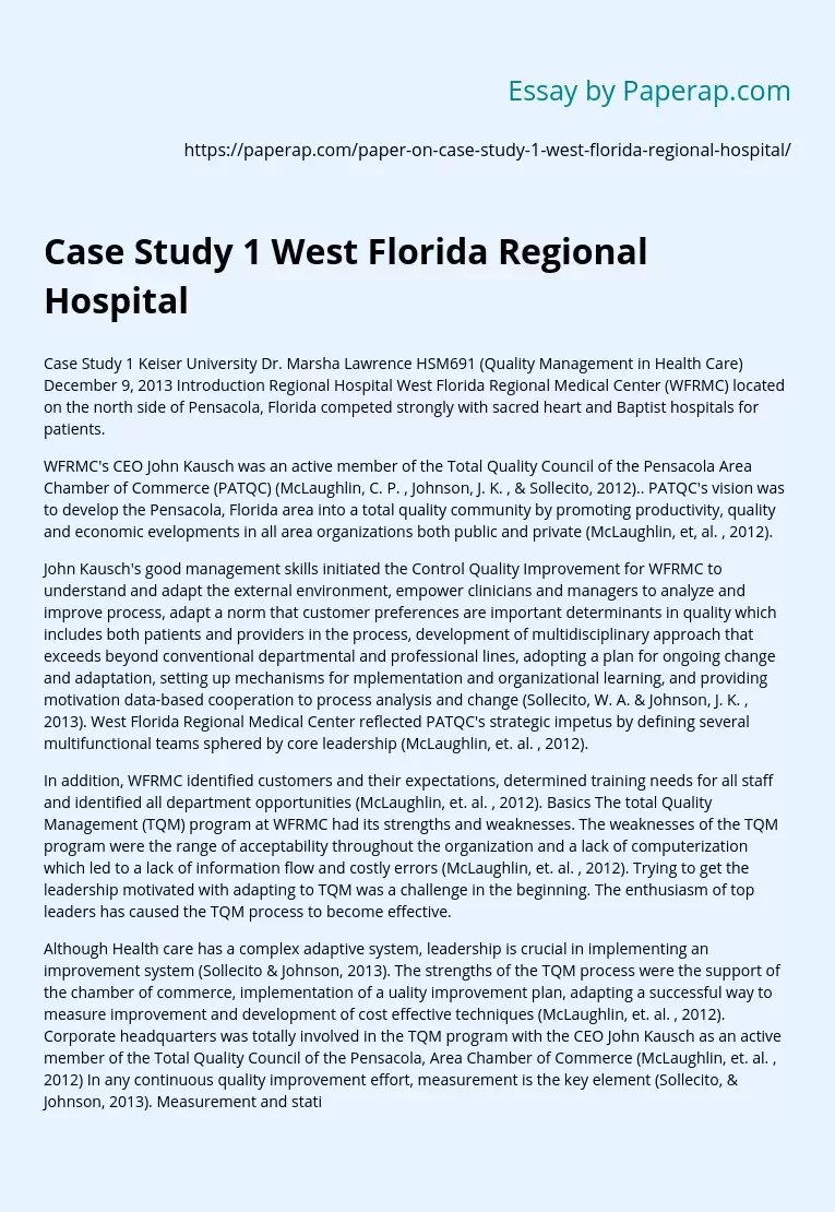 Case Study 1 West Florida  Regional Hospital