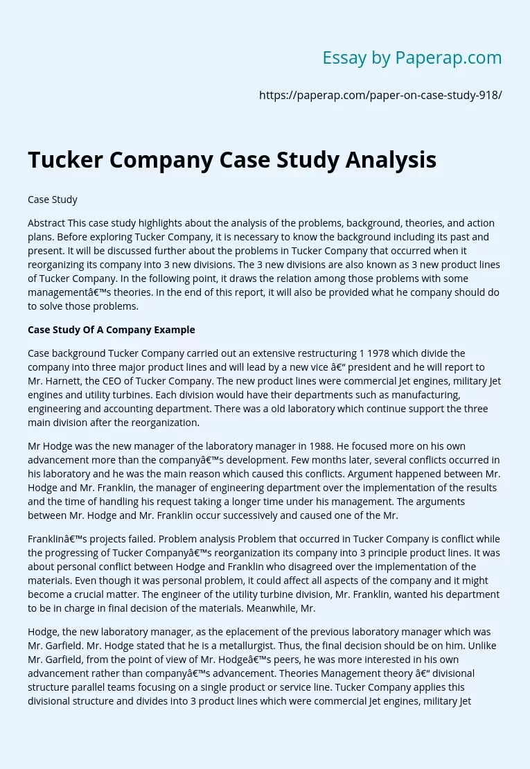 Tucker Company Case Study Analysis