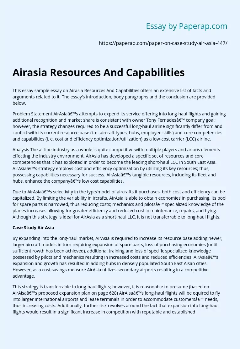 Airasia Resources And Capabilities