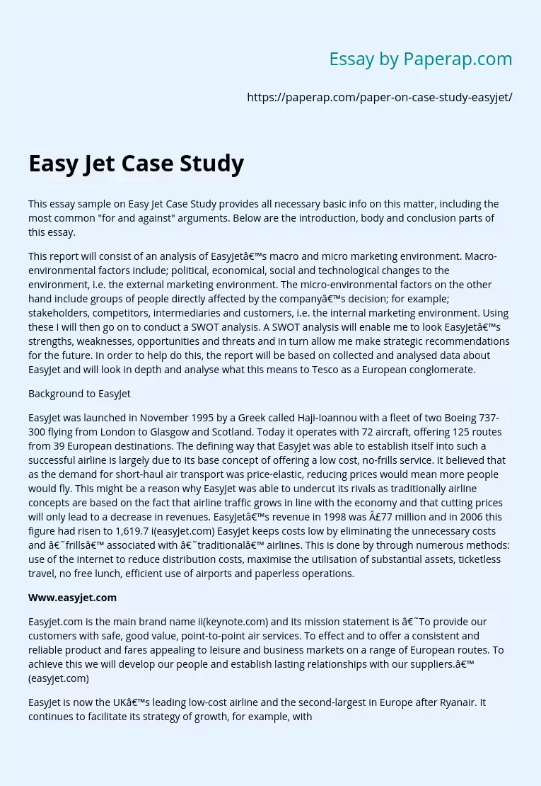 Easy Jet Marketing Environment Case Study