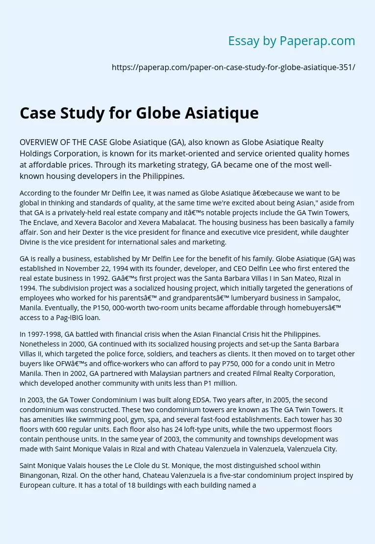 Case Study for Globe Asiatique