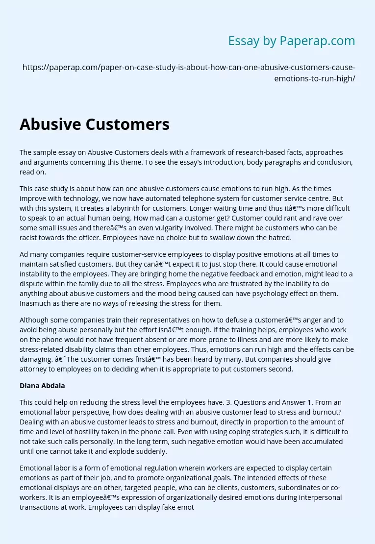 Effects of Abusive Customers Case Study