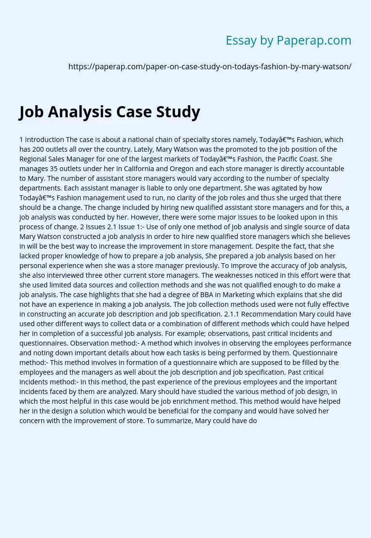 Job Analysis Case Study