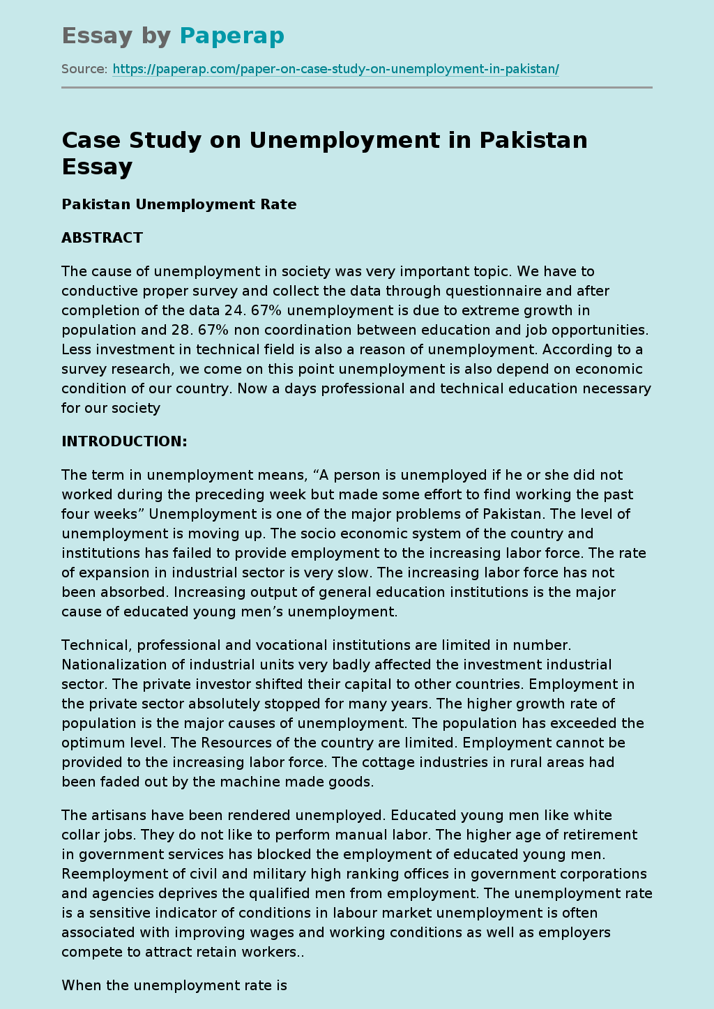 short case study on unemployment in india for project class 12