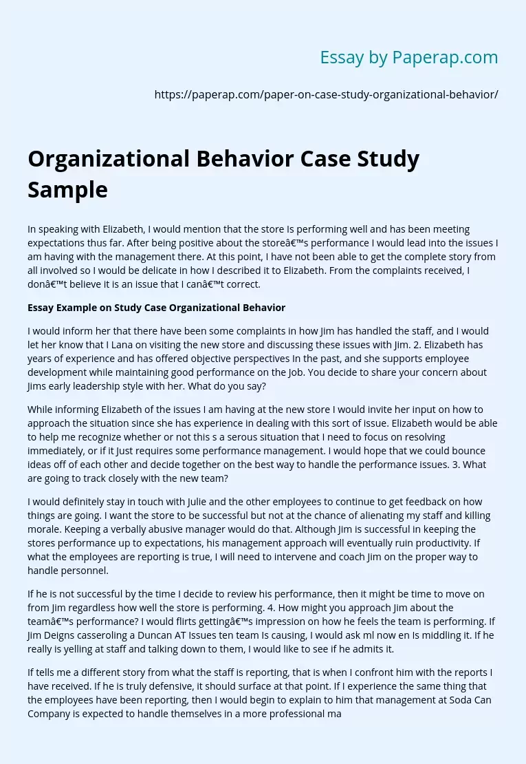 Organizational Behavior Case Study Sample
