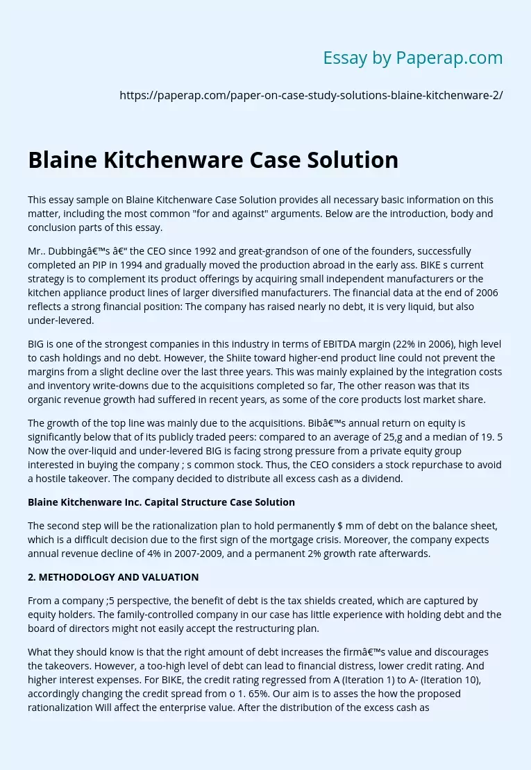 Blaine Kitchenware Case Solution