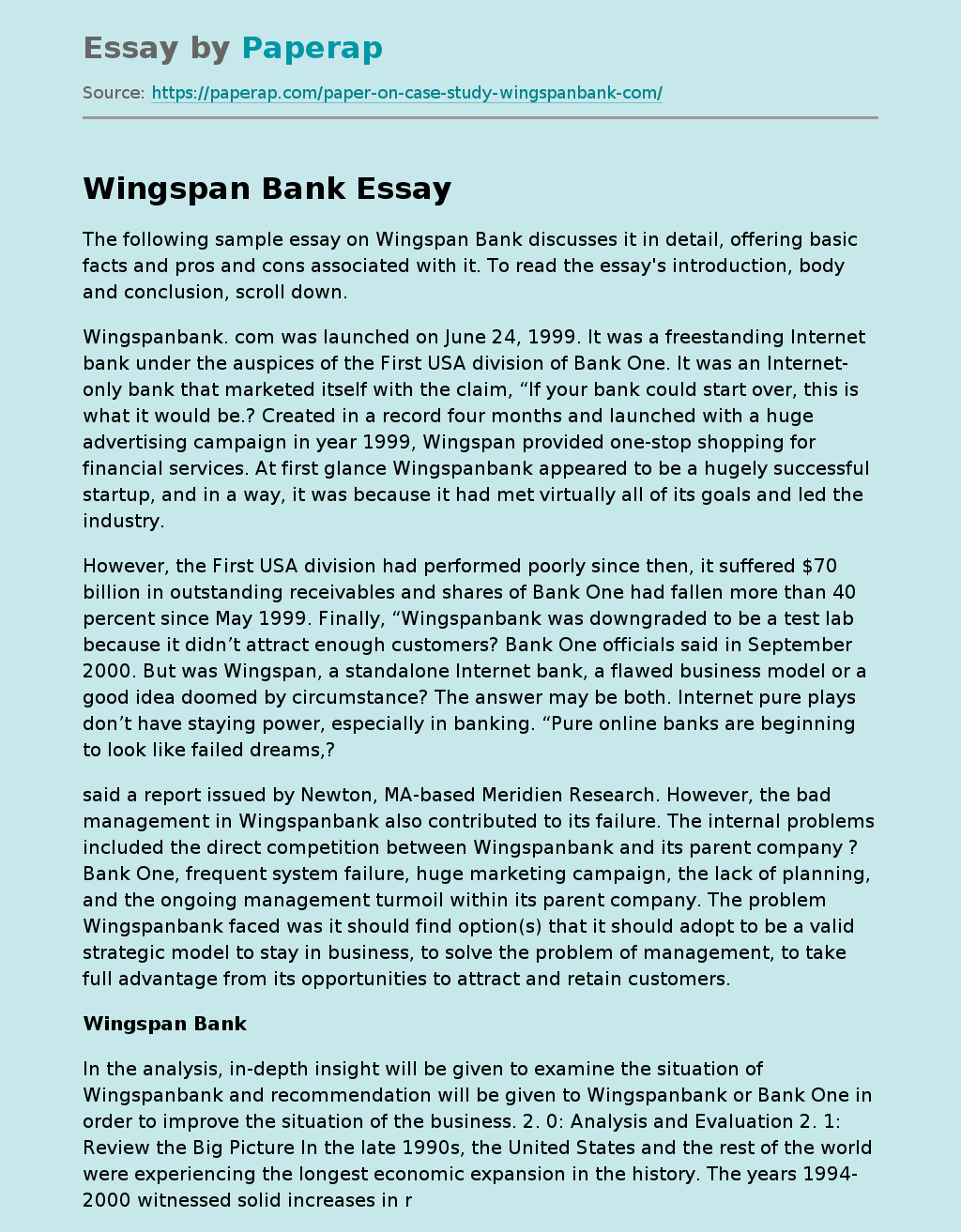 Wingspan Bank: Pros and Cons