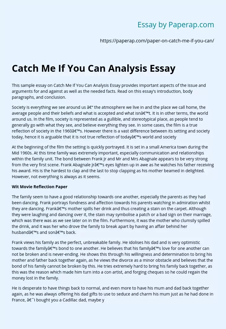 Catch Me If You Can Analysis Essay