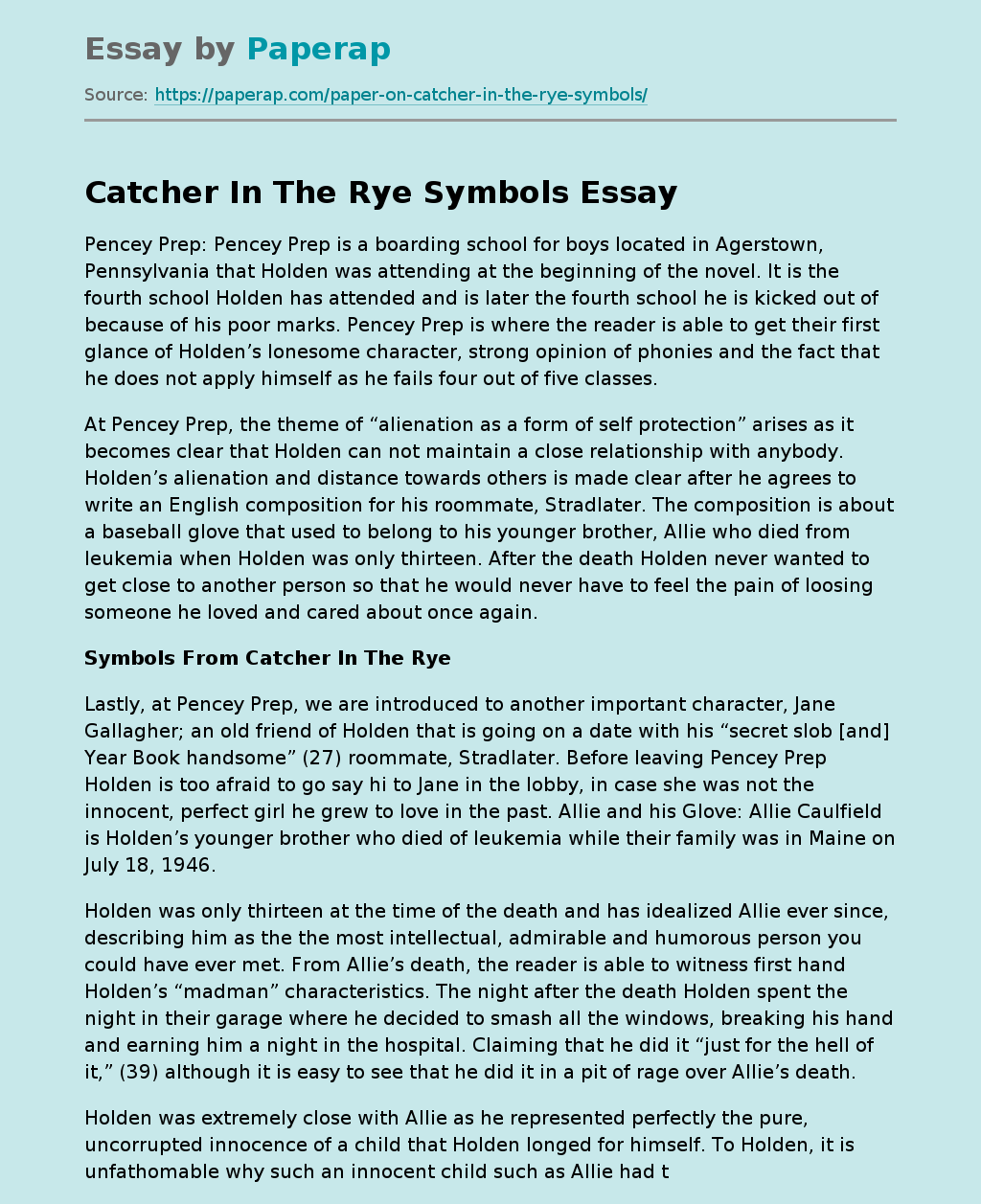 Symbols From Catcher In The Rye