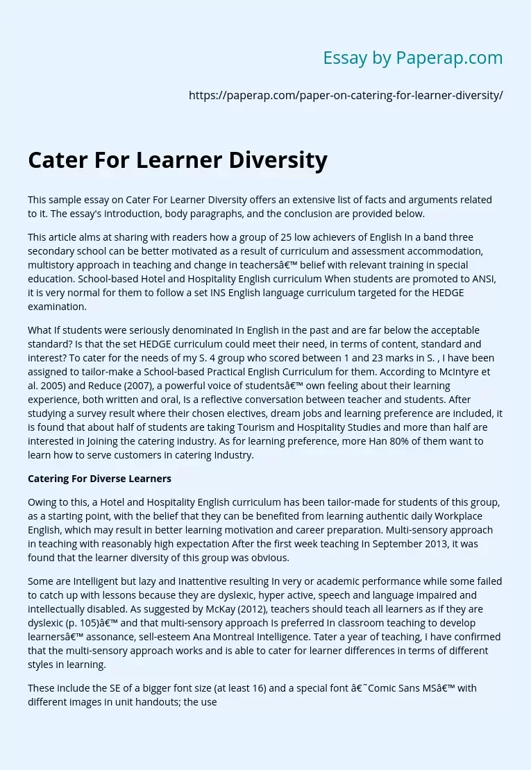 Cater For Learner Diversity