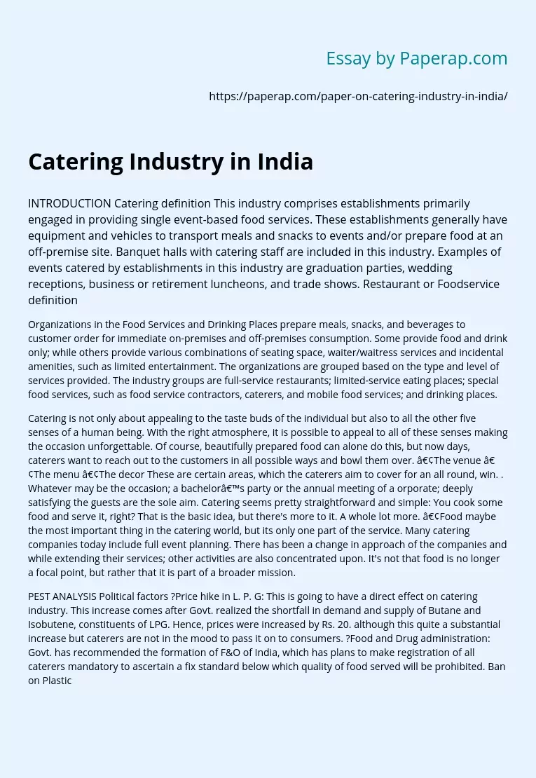 Catering Industry in India