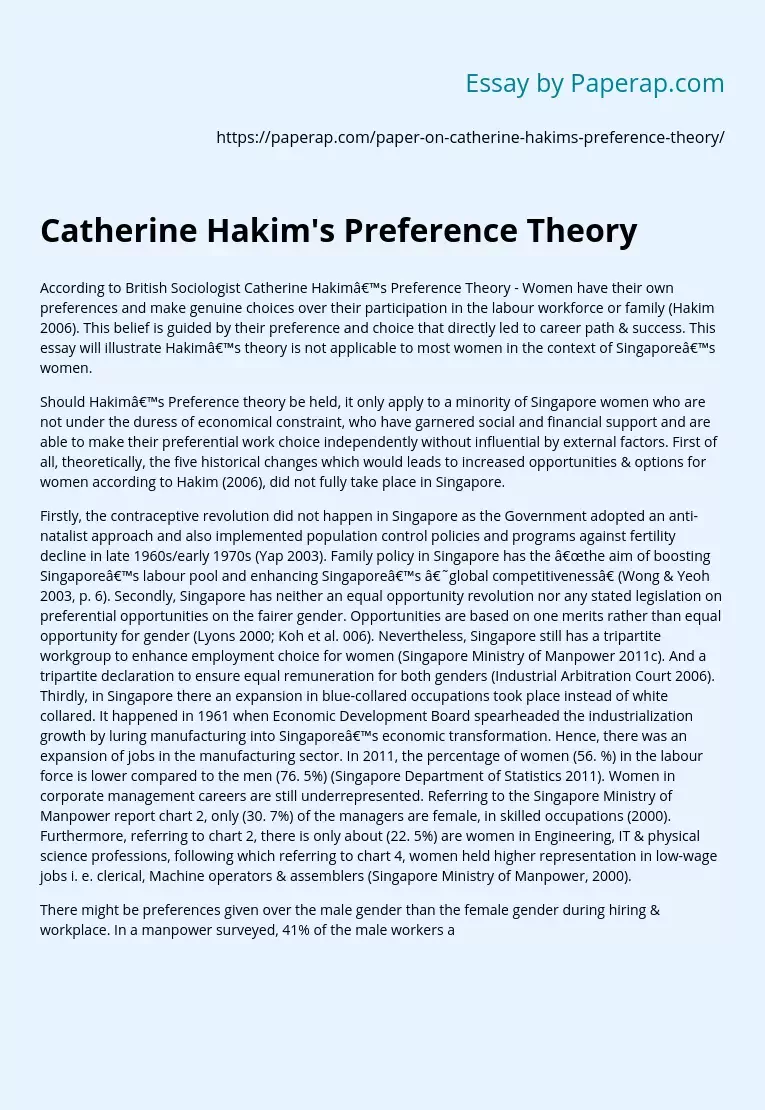 Catherine Hakim's Preference Theory