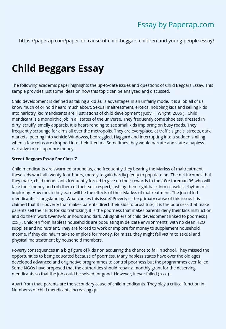 Issues of Child Beggars and Child Labour