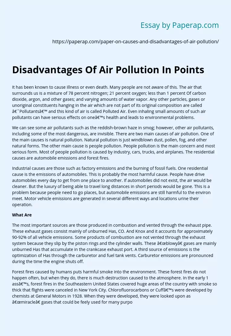 Disadvantages Of Air Pollution In Points