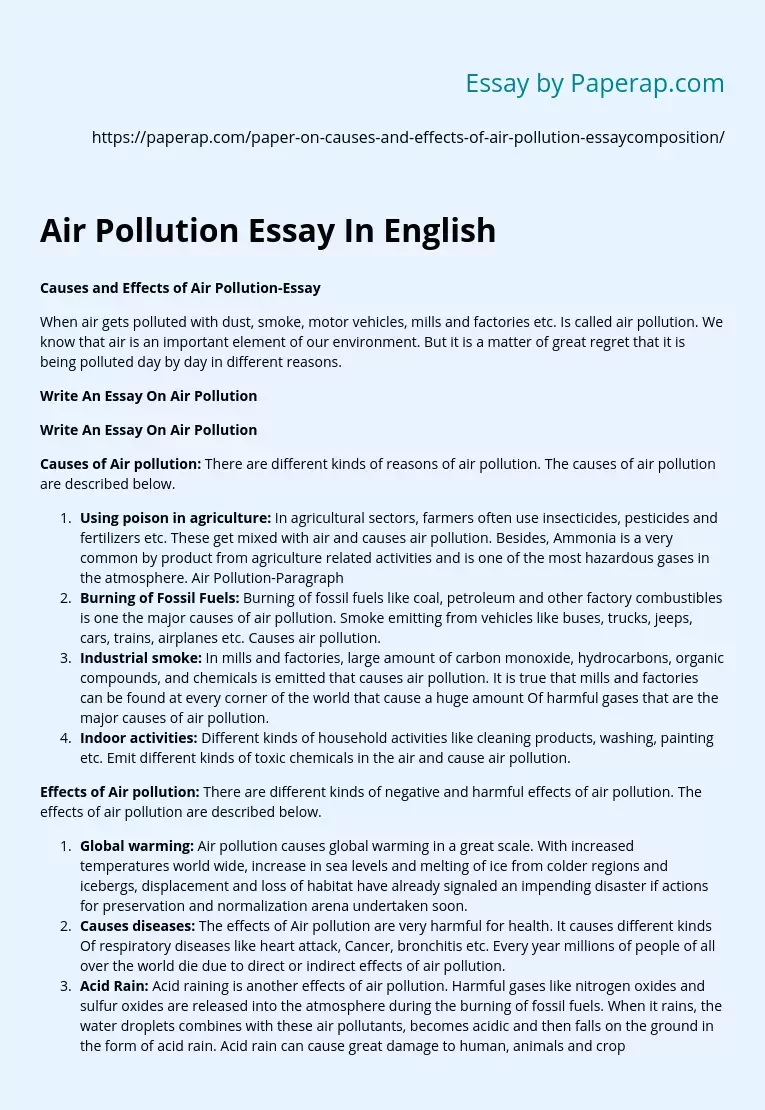 Air Pollution Essay In English