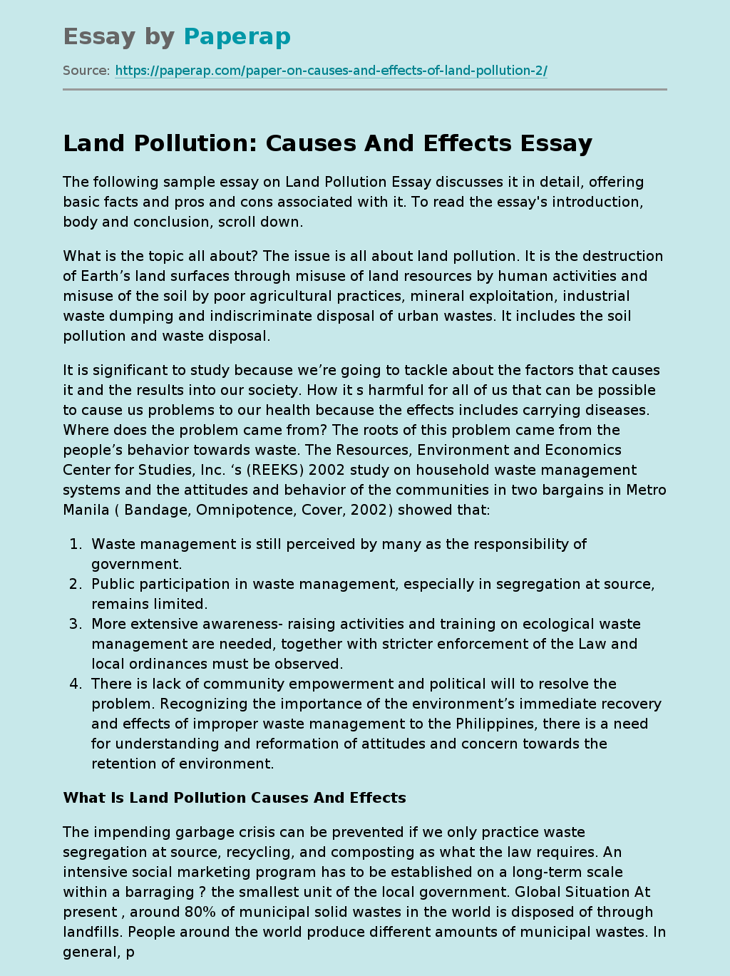 Land Pollution: Causes And Effects