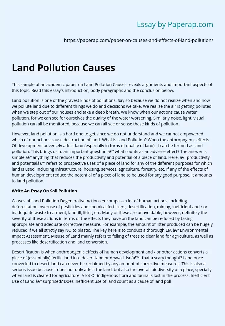 Land Pollution Causes and Effects
