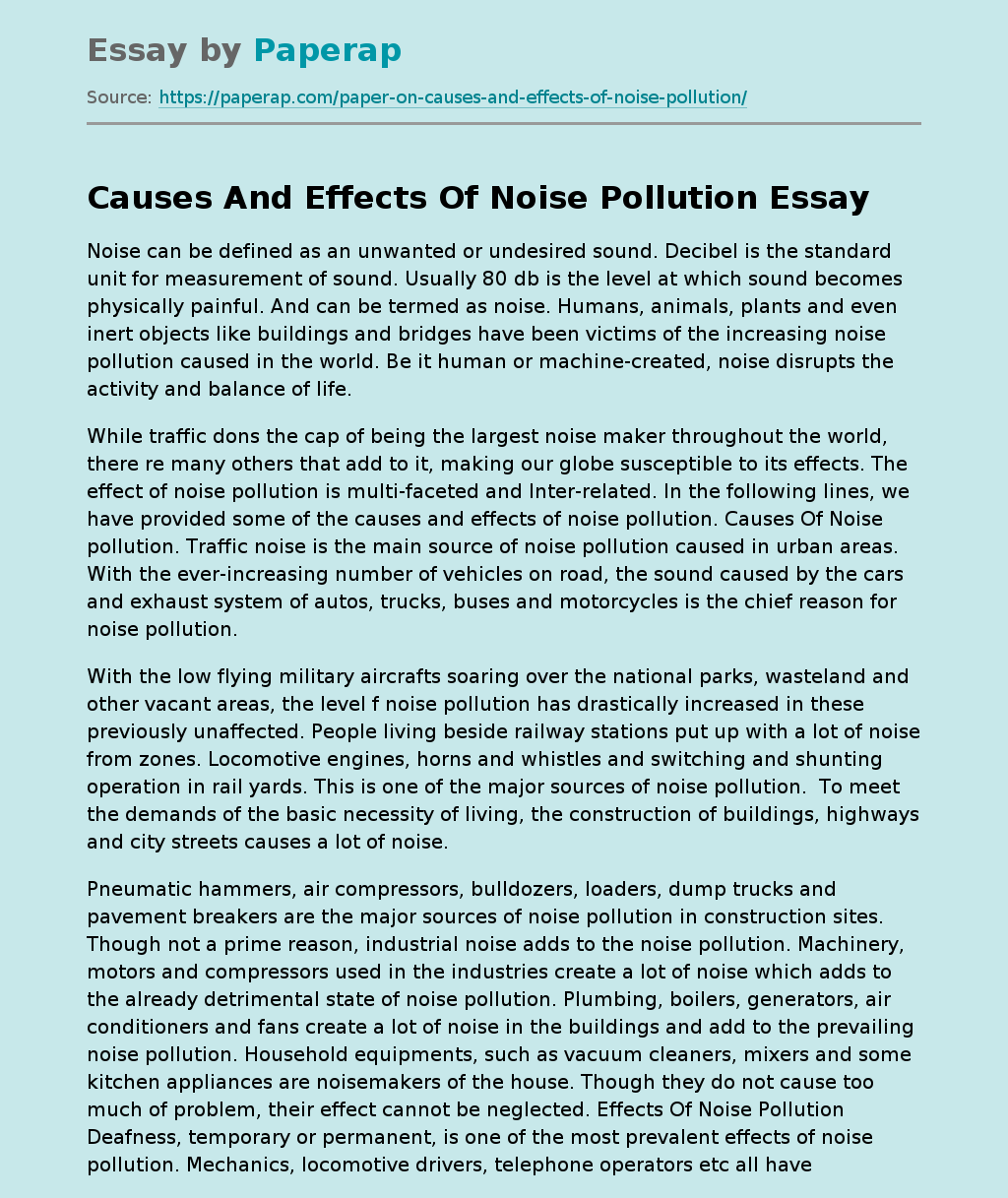 Causes And Effects Of Noise Pollution
