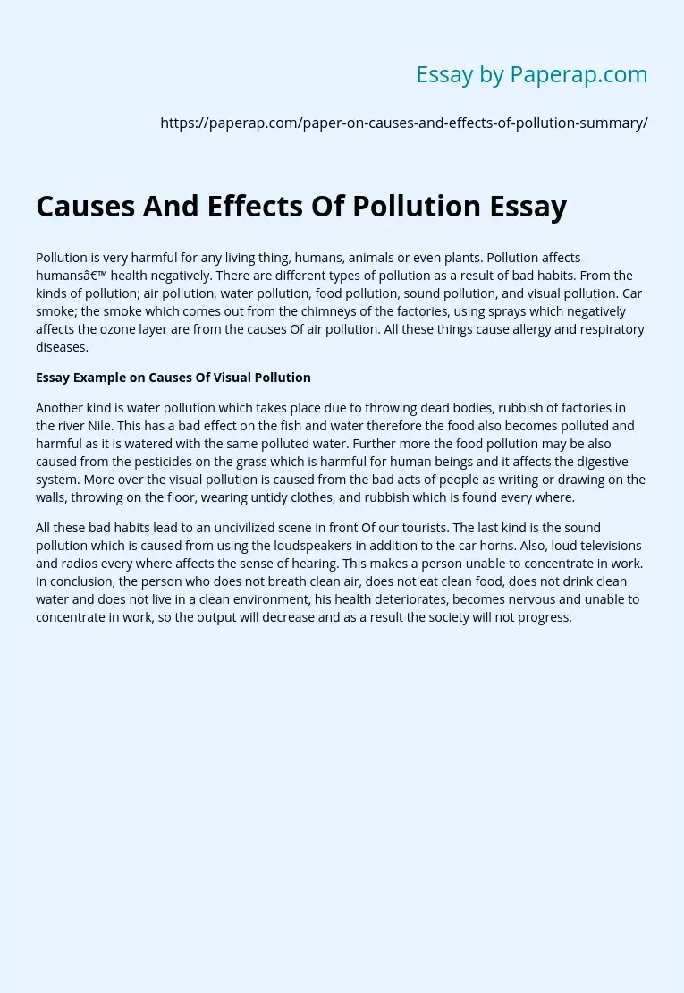 causes and effect of pollution essay