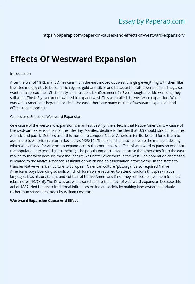 Effects Of Westward Expansion