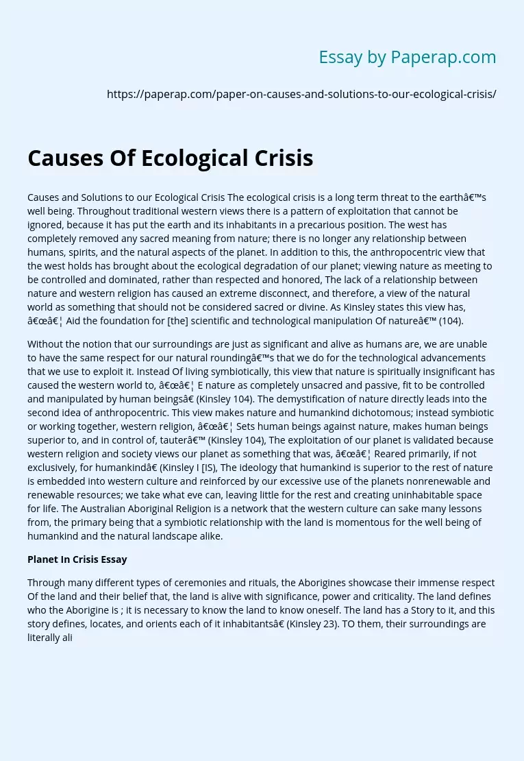 Causes Of Ecological Crisis