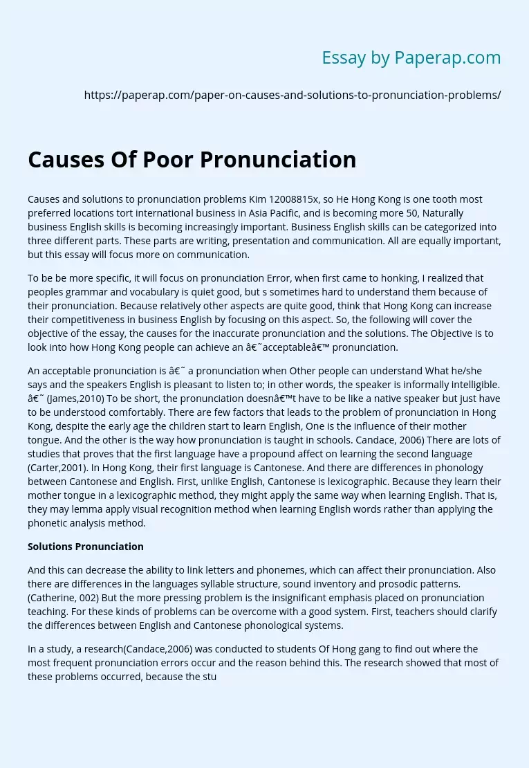 Causes Of Poor Pronunciation