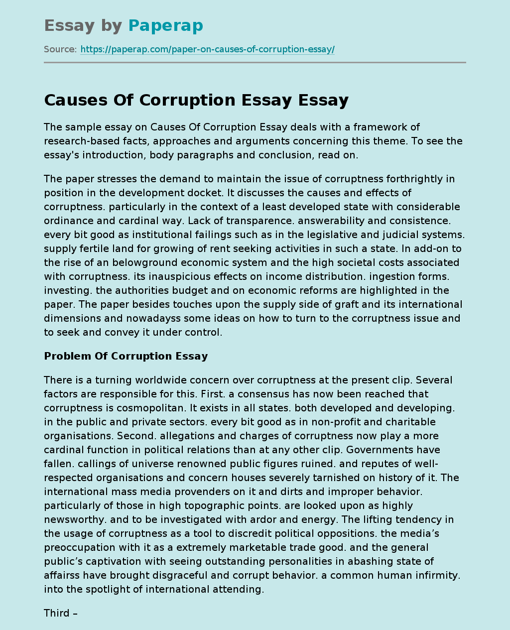 corruption causes and remedies essay