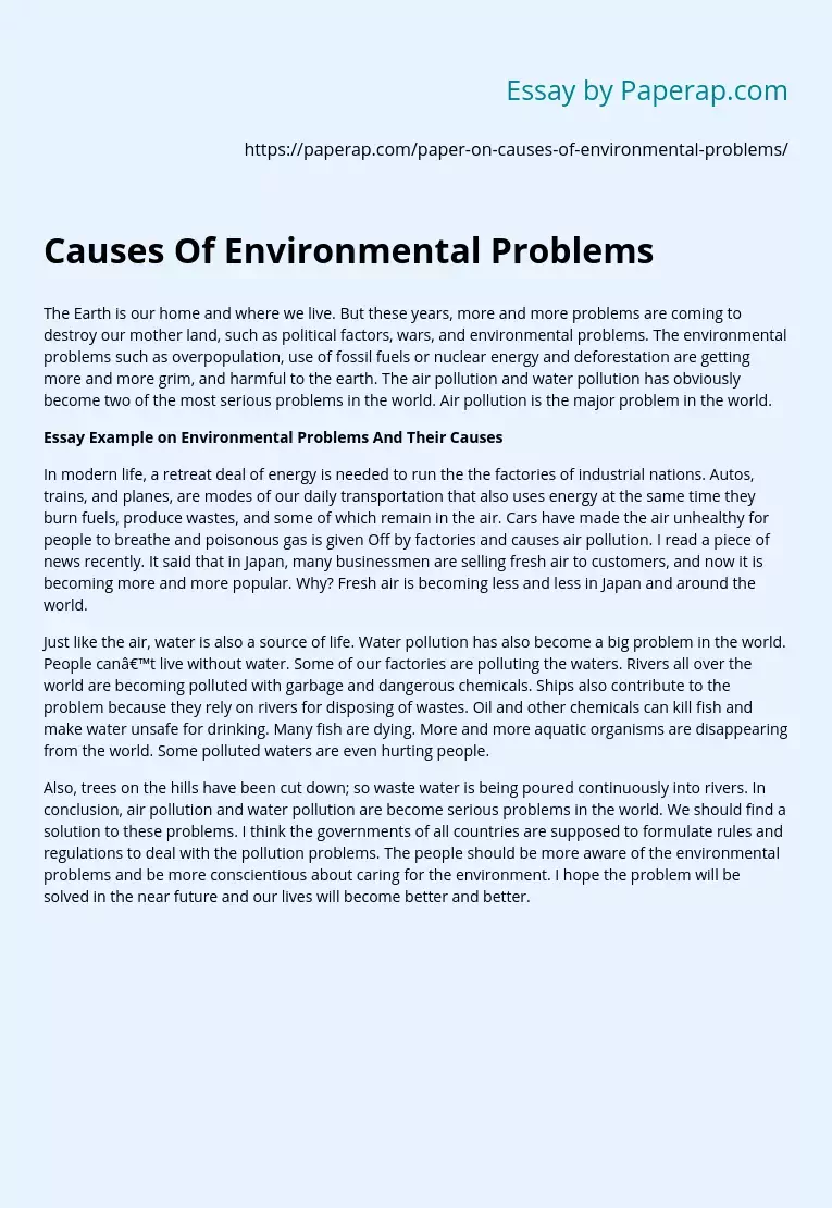 Causes Of Environmental Problems
