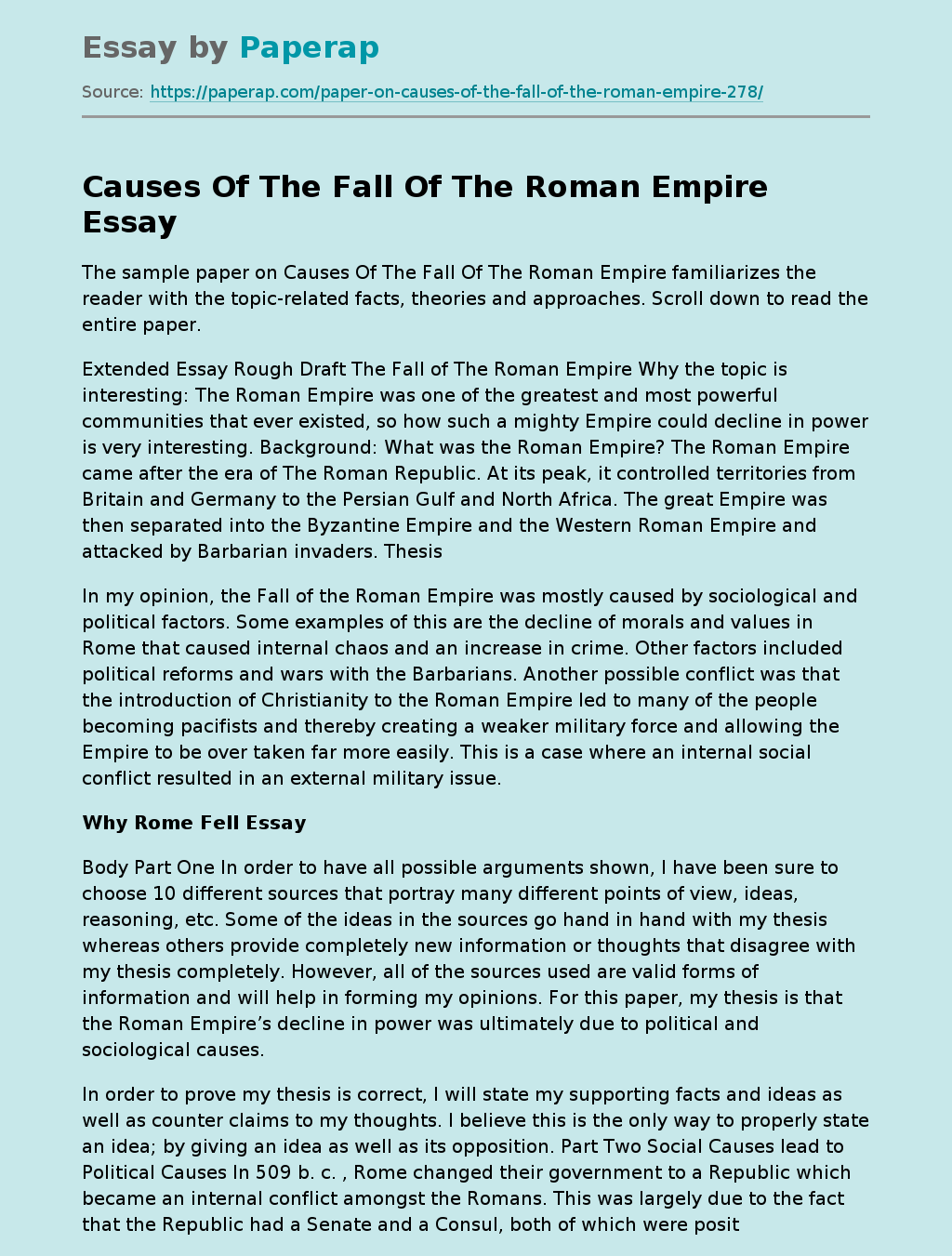 Causes Of The Fall Of The Roman Empire