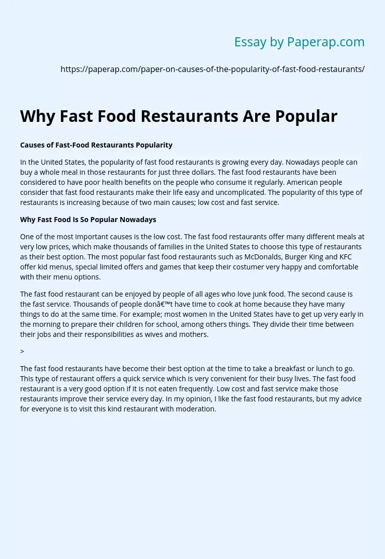 Why Fast Food Restaurants Are Popular