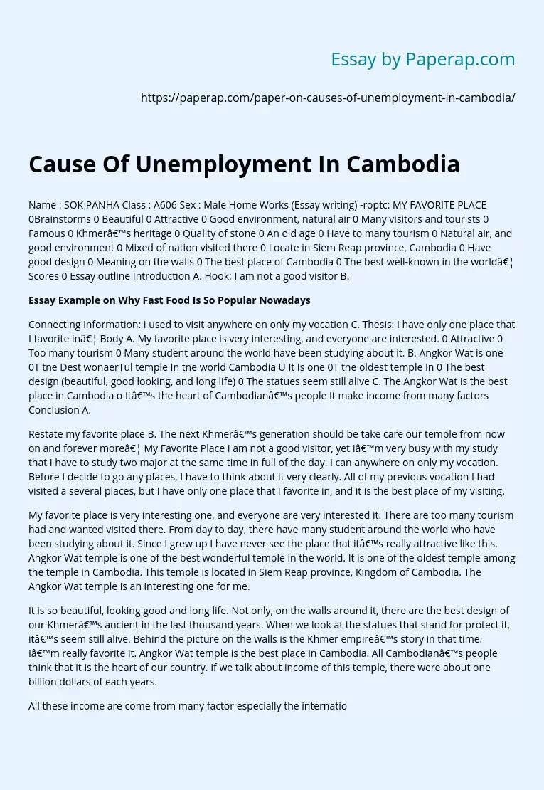 Cause Of Unemployment In Cambodia
