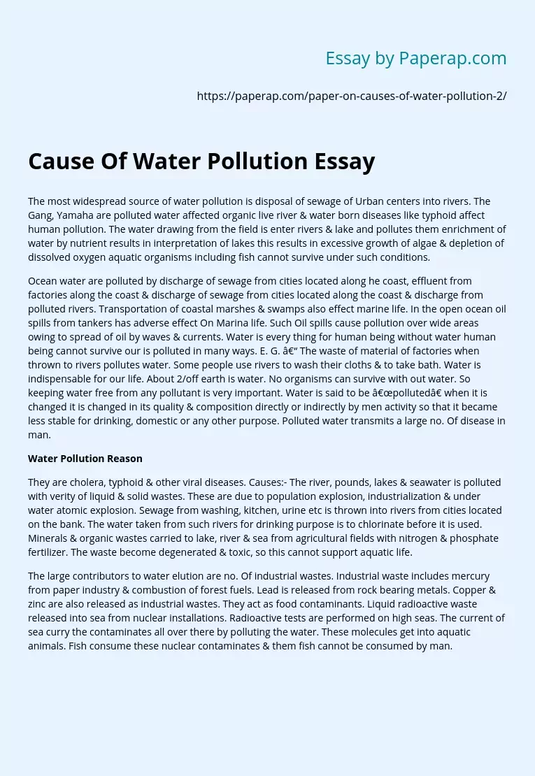 Cause Of Water Pollution Essay