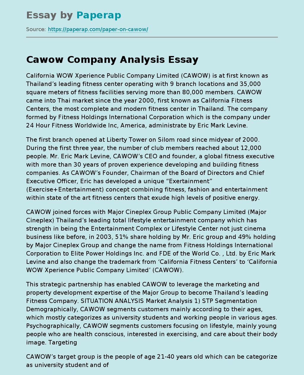 Cawow Company Analysis