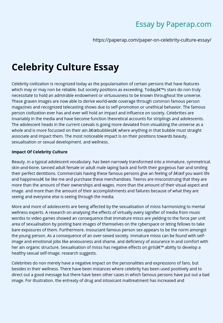Celebrity Culture Essay
