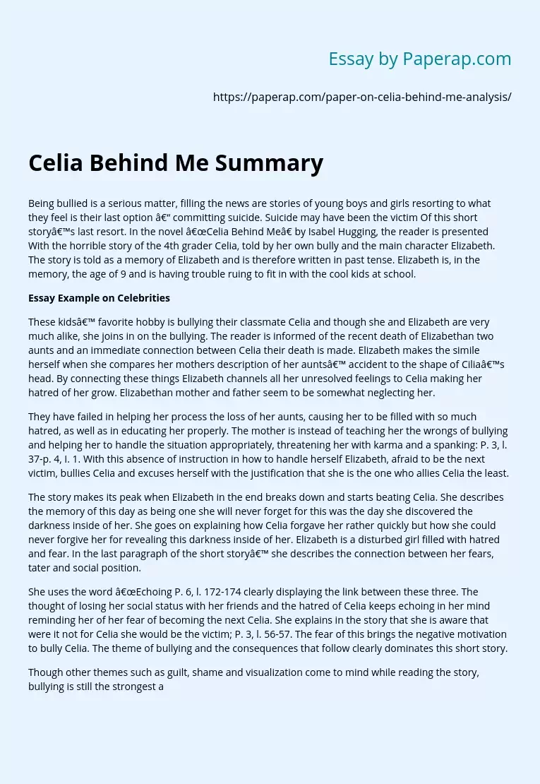 Celia Behind Me Summary