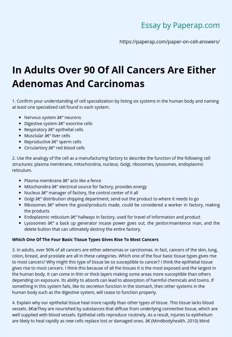 In Adults Over 90 Of All Cancers Are Either Adenomas And Carcinomas