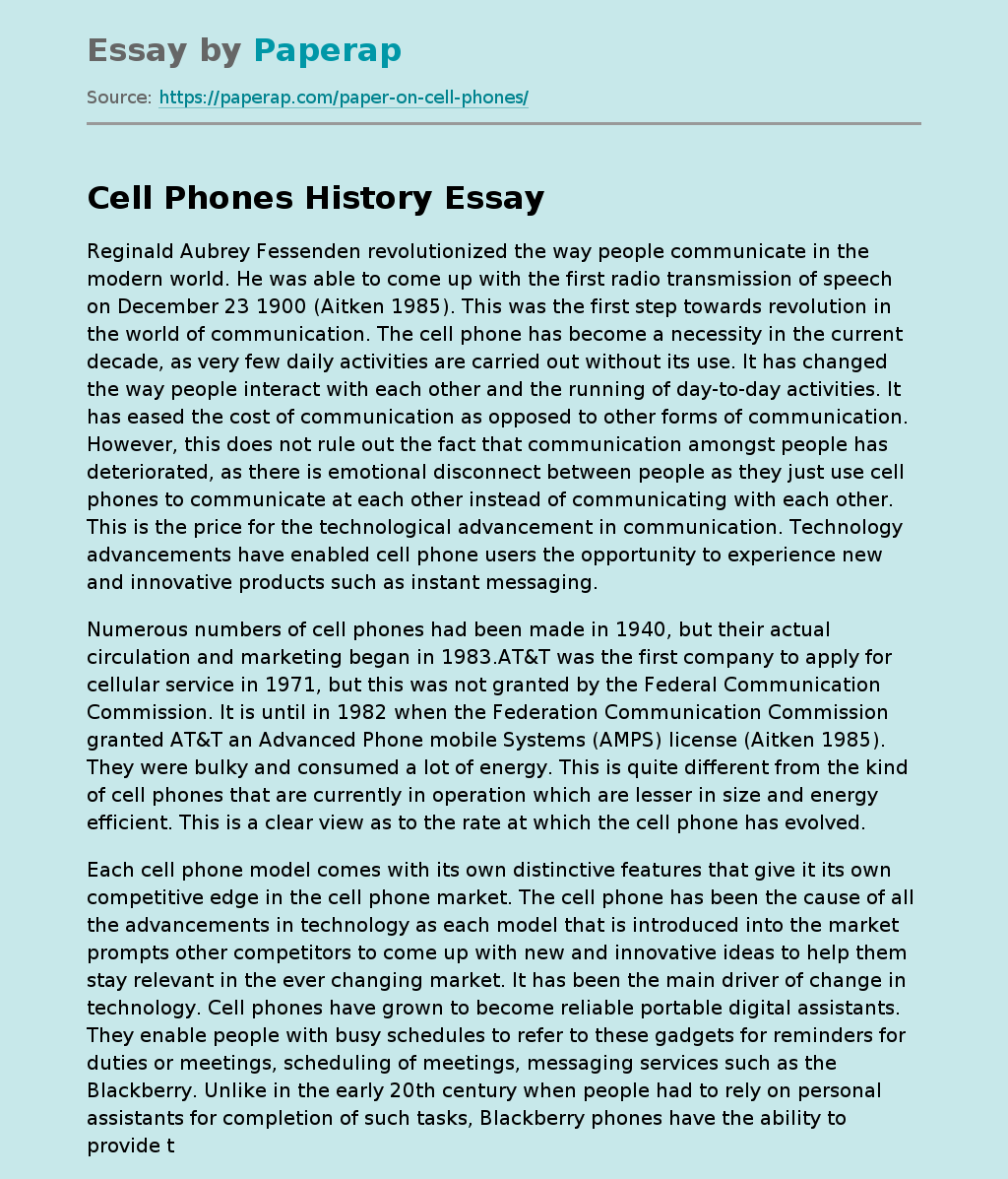 The Cell Phones History