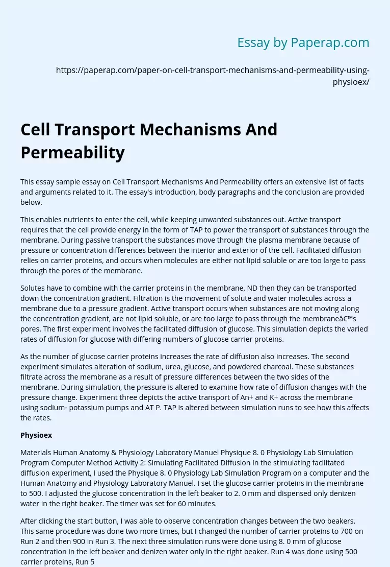 Cell Transport Mechanisms And Permeability