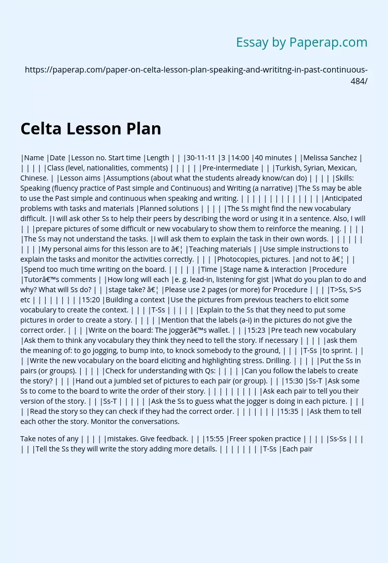 Celta Lesson Plan
