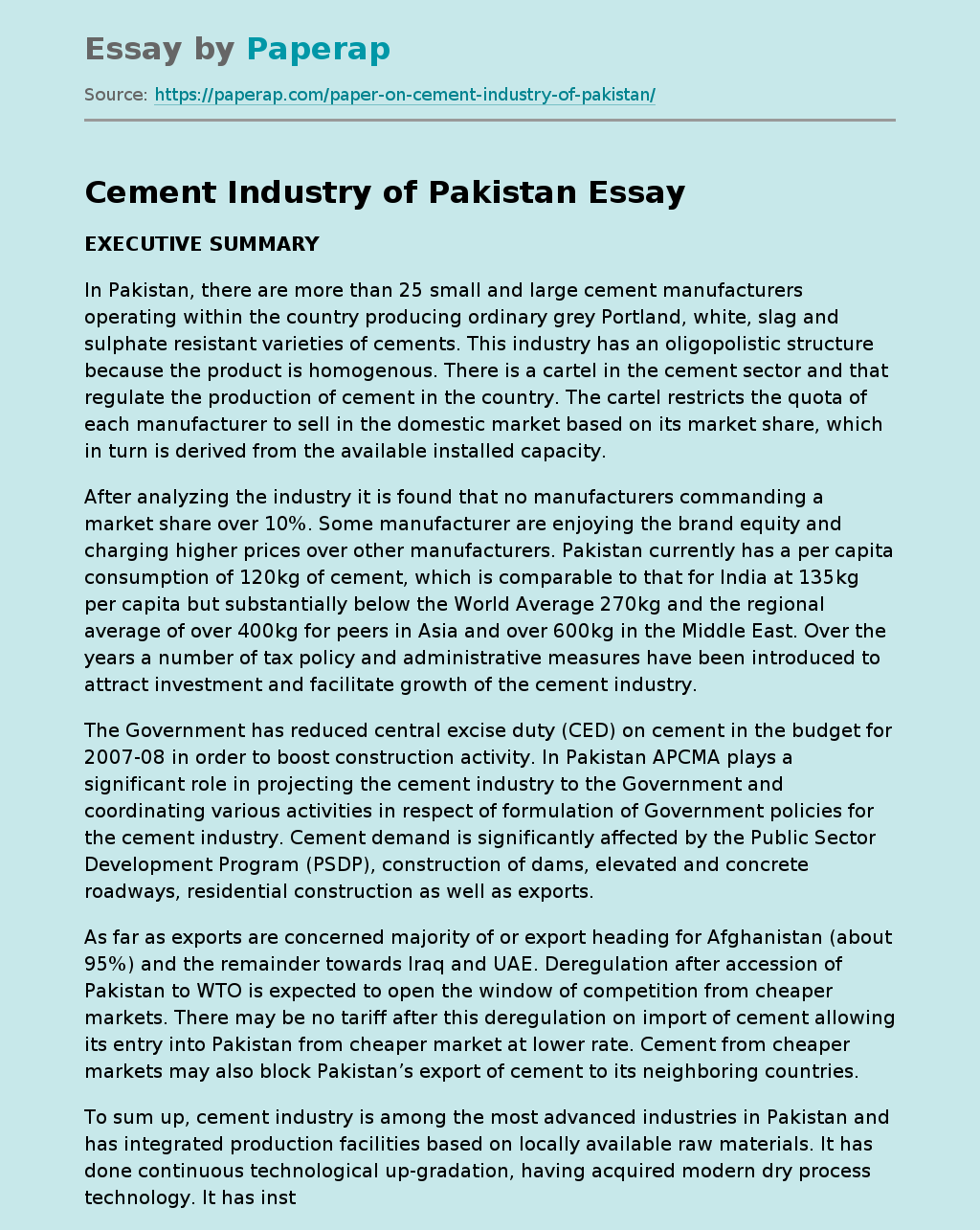 Cement Industry of Pakistan