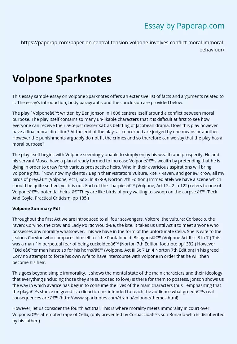 Volpone Sparknotes