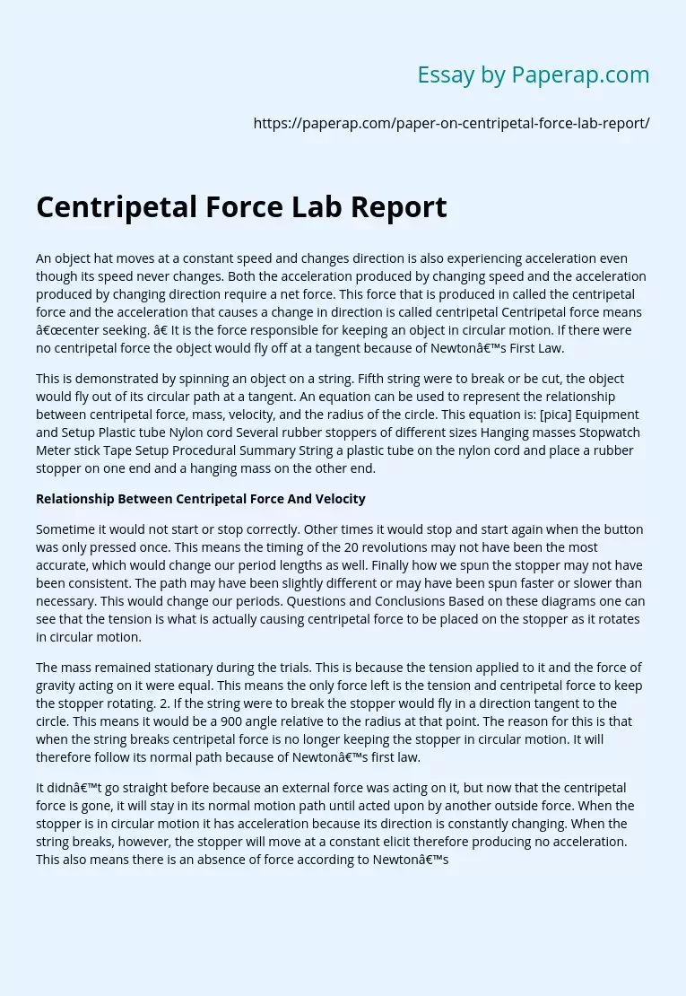 Centripetal Force Report
