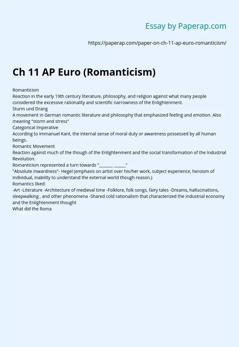 Ch 11 AP Euro (Romanticism)