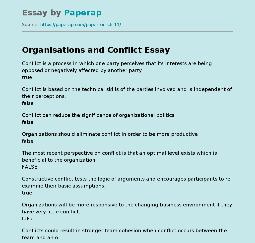 Organisations and Conflict