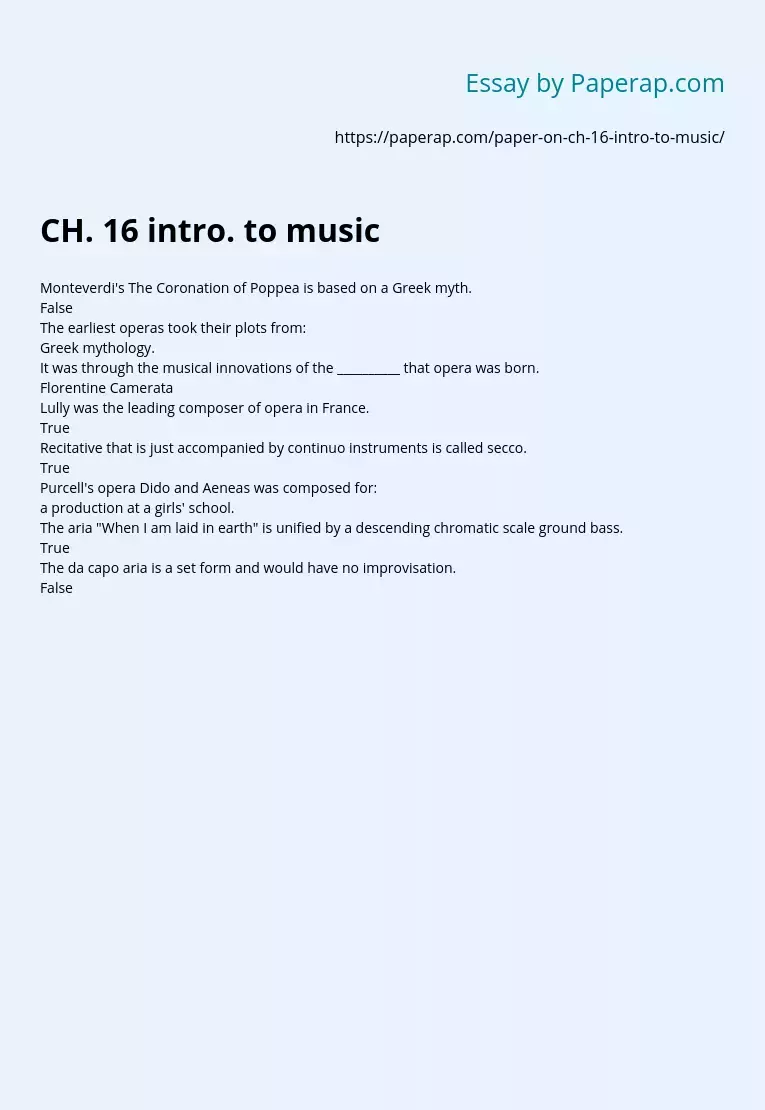 CH. 16 intro. to music