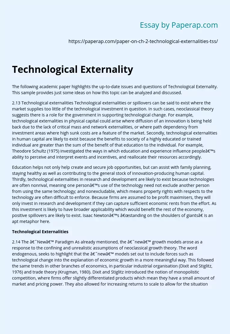 Actual Problems and Issues of Technological Externality