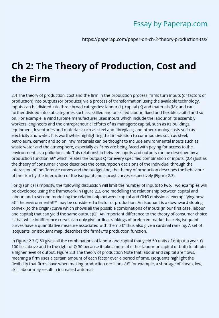 Ch 2: The Theory of Production, Cost and the Firm